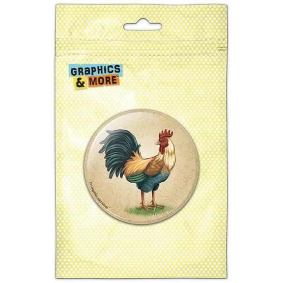 Vintage Rooster on Floral Background Refrigerator Button Magnet
