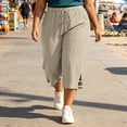 thumbnail image 4 of Yangnuo Women Plus Size Drawstring Wide Leg Capri Pants With Pockets Side Split Textured Casual Cropped Trousers, 4 of 5