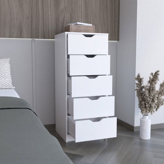 Dtwnek 5 Drawers Dresser for Living Room, Bedroom, Office, White