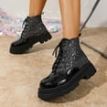 thumbnail image 4 of Womens Glitter Ankle Boots Lace Up Waterproof Combat Shoes (Black 41), 4 of 8