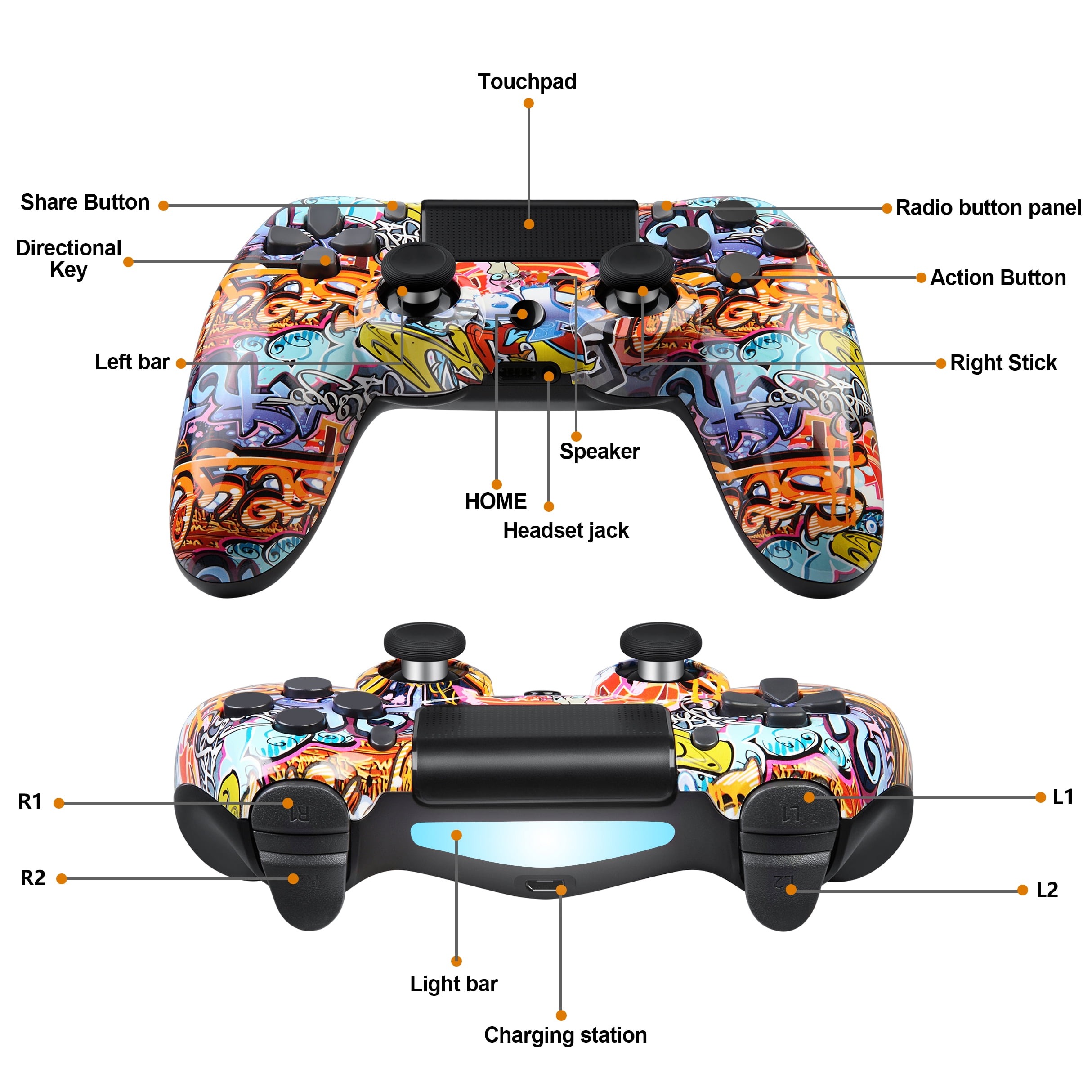 Wireless Pro Controller for PS4 Controller, Game Controller Compatible with  Playstation 4/Slim/Pro/PC,Built-in 800mAh Rechargeable Battery/Responsive