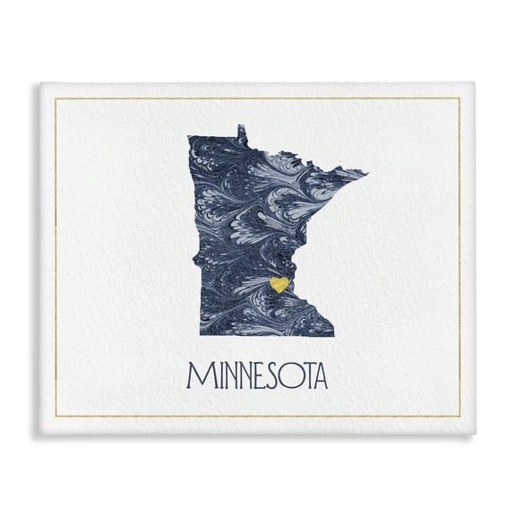 Stupell Industries Contemporary Minnesota Minimal Blue Marbled Paper Silhouette Canvas Art, 30 x 24, by Lil' Rue