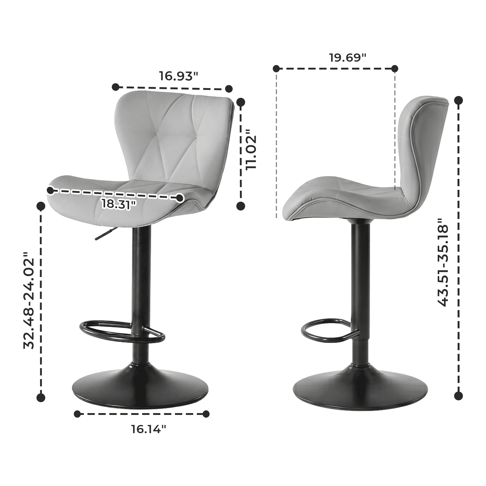 Alvantor Bar Stools Set of 2, Adjustable Swivel Barstools, Fabric Upholstered Barstools Counter Height with Backrest for Bar and Kitchen Island