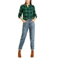 thumbnail image 2 of Unique Bargains Blouse Ample à Carreaux pour Femmes, Col Fendu, Manches Longues, 2 of 6