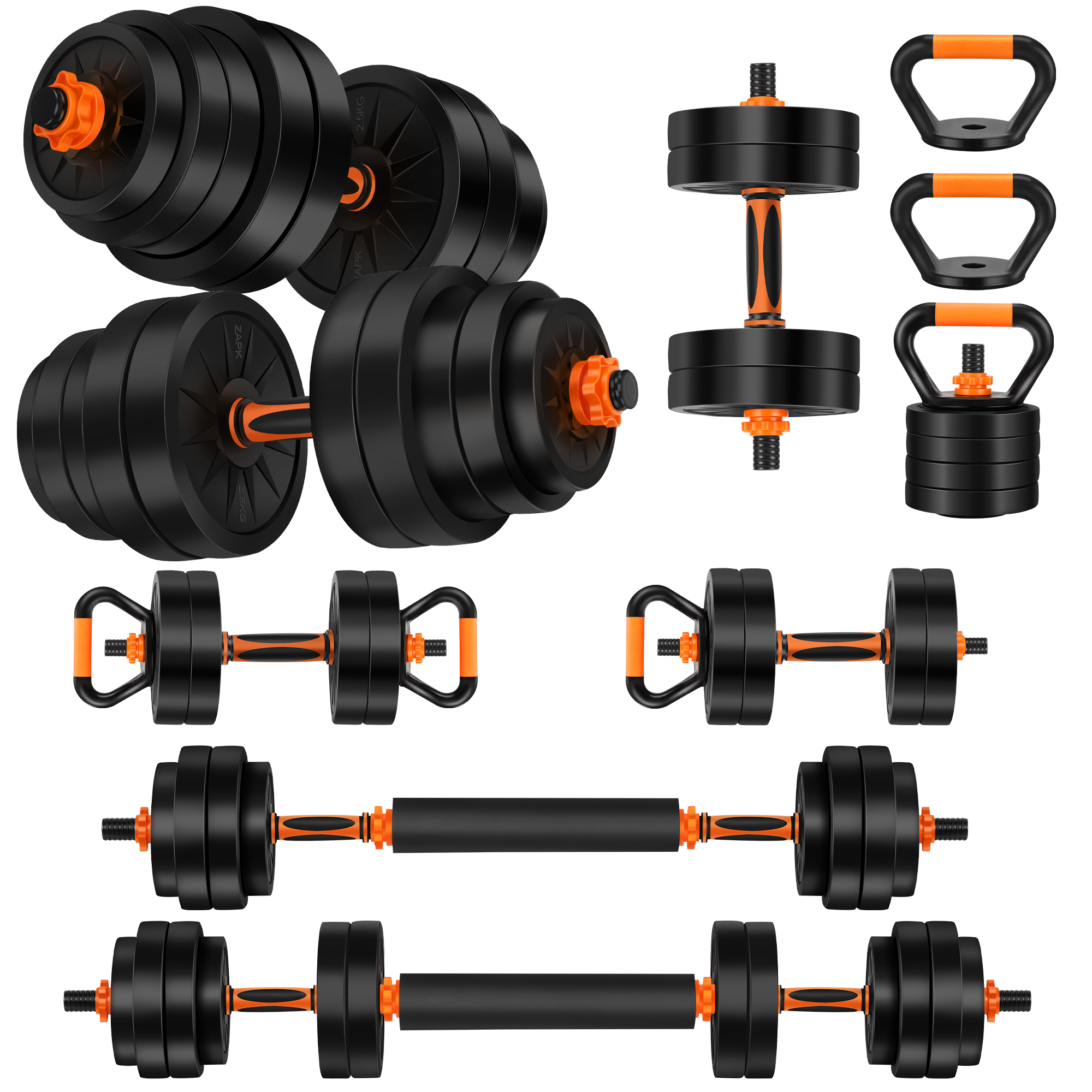 FIXTECH 66 Lbs Adjustable Dumbbell Set,  4 in 1 Weight Set, Dumbbell, Barbell, Kettlebell and Push-up, Home Gym Fitness Workout Equipment for Men and Women