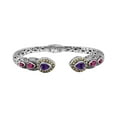 thumbnail image 2 of Sterling Silver 925 and 18K Gold with Amethyst and Pink Topaz DEVATA Bali Filigree Cuff Bracelet DHK3226AMPT (Size M), 2 of 5