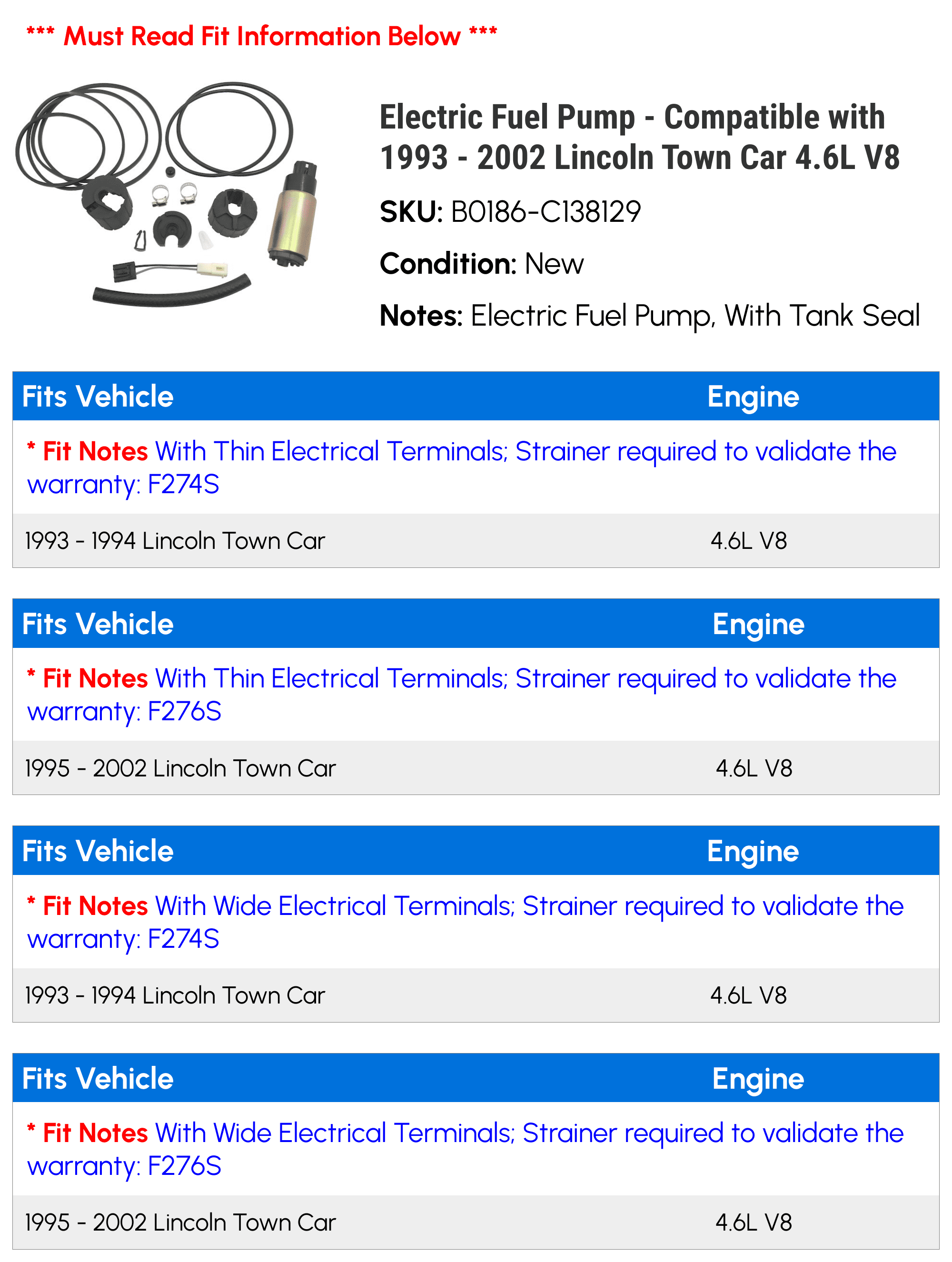 Ford Crown Victoria Fuel Pump Parts Superstore