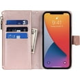thumbnail image 6 of iPhone 12 Pro Max Phone Case Wallet for Women Men with Credit Card Holder, iPhone 12 Pro Max Crossbody Case with Strap Shoulder Lanyard, Zipper Pocket PU Leather Cases,6.7 Inch Rosegold, 6 of 7