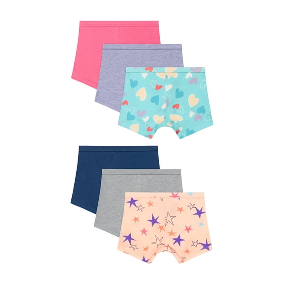 Hanes Toddler Girls' Shorts Pack, 6-Pack Cotton Stretch Blue/Grey/Stars On Pink/Pureple/Hearts Blue/Pink 2T/3T