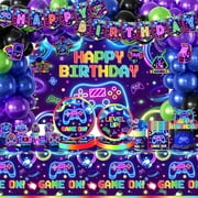 Video Game Birthday PresNok Decorations, 258Pcs Gaming Party Decorations Birthday Plates and Napkins, Cups, Tablecloth, Banner, Balloons, Cake Toppers Game Party Decorations for Boys Serve 24