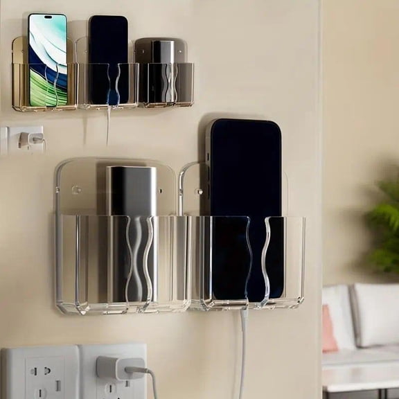 No Drill Wall Hanging Multifunctional Phone Charging Holder, Adhesive Bedside Lazy Storage Organizer Rack for Bedroom Home Use