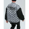 thumbnail image 2 of Niepce Inc Streetwear Urban Embroidery Grid Pattern Baseball Jacket (Men's), 2 of 6