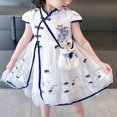 thumbnail image 3 of LAICAIW Robe en Maille Rétro d'Été Améliorée à Imprimé Floral Cheongsam Mode Filles Princesse Chaussures Enfants (Marine, 5-6 Ans), 3 of 7