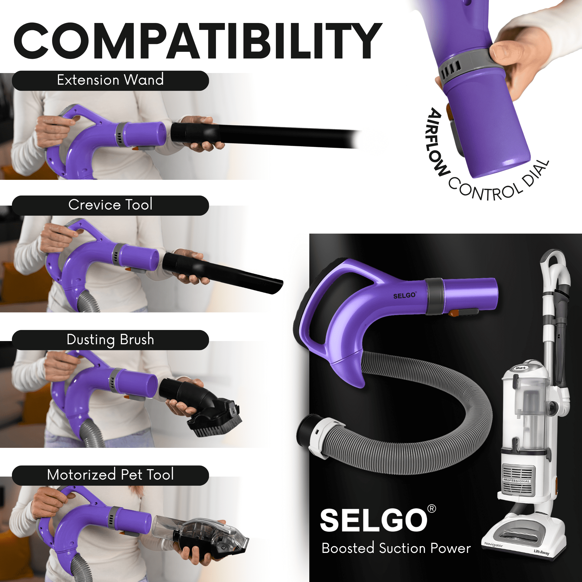 Upgraded OEM Selgo Replacement Hose Handle for Shark Rotator Lift-Away Vacuum Purple Works Great for NV350, NV351 NV352 NV353 NV354C NV354Q (NV360 NV360K Blue NV391 Red UV550 Gray) Replaces # 113FFJ
