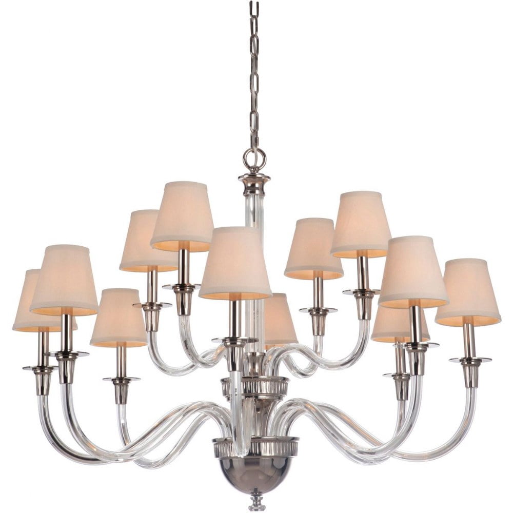 Twelve Light Chandelier 39.25 Inches Wide By 29.75 Inches High   Polished Nickel Finish With Ecru Linen Fabric Shade Craftmade Lighting 48012-Pln
