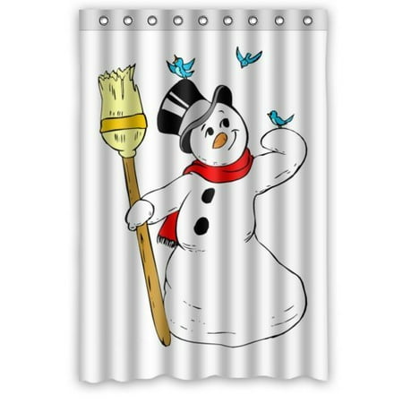 GreenDecor Funny Christmas Gift Best Cool Merry Christmas Happy Snowman Waterproof Shower Curtain Set with Hooks Bathroom Accessories Size 48x72