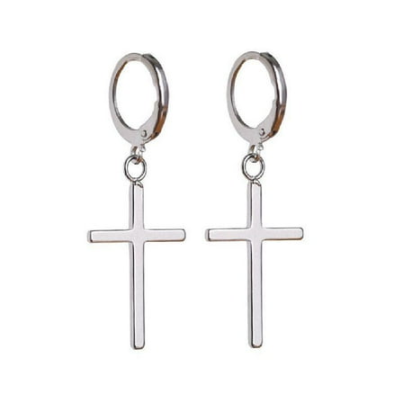 CIYISON Hypoallergenic Sterling Silver for Cross Hinged Piercing Huggie Hoop Earrings Long Dangle Minimalist Jewelry Gift for Un