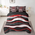 thumbnail image 3 of Manfei Modern Minimalist Artistic 7-Piece Twin Bedding Sets,Geometric Waves Lines Bedding Comforter Set,Red Black Sheet Sets For Girl Teens,Microfiber Bedroom Decor Reversible, 3 of 9