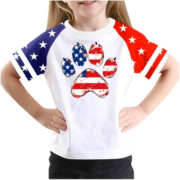GERsome Girls 4th of July Patriotic Tops American Flag T-Shirts for Unisex Kids Summer Casual Short Sleeve Crew Neck Graphic Tee, 4-5 Years