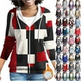 thumbnail image 2 of JTZGDY Womens Full-Zip Fleece Hoodie Sweatshirts Lightweight Casual Striped/Plaid/Floral/Color Block Print Drawstring Long Sleeve Hooded Ouwear Jackets with Pockets Fashion Outfit Clothes Blue#06 L, 2 of 6