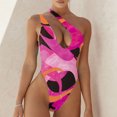 thumbnail image 2 of Traje de baño de una pieza para mujer, un solo hombro, cuello profundo, hermosos patrones, traje de baño de cintura alta, rojo L, 2 of 6