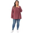 thumbnail image 3 of DARING DIVA Women's Plus Long Sleeves Square Neck Flowy Pleated Top 4X Burgundy, 3 of 6