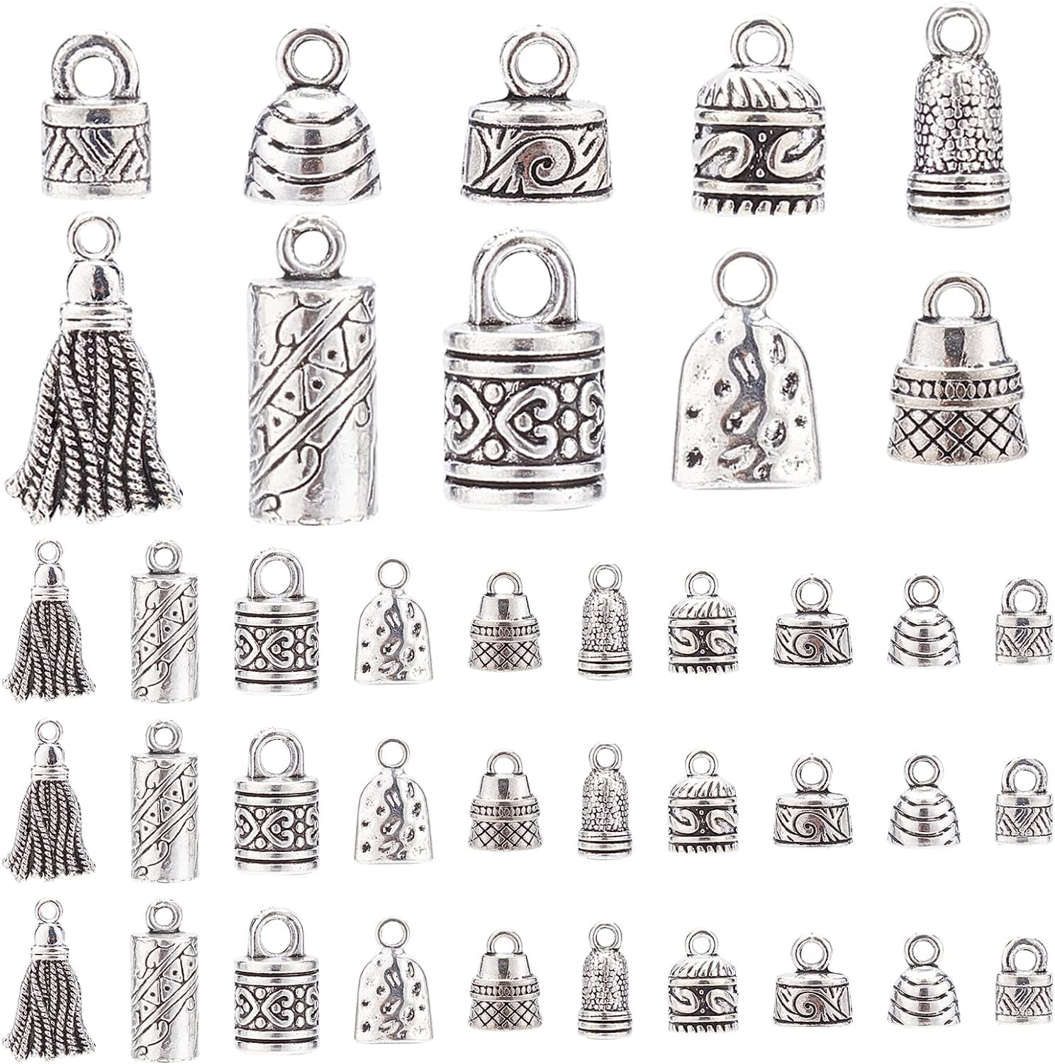 Cord Ends Caps 117pcs 10 Styles Tibetan Alloy Leather Cap Glue in