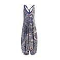 thumbnail image 2 of Women Boho Overalls Plus Size Summer Fashion Jumpsuit Loose Fit Rompers Floral Printed Baggy Bohemia Wide Harem Pants Dark Blue L, 2 of 3