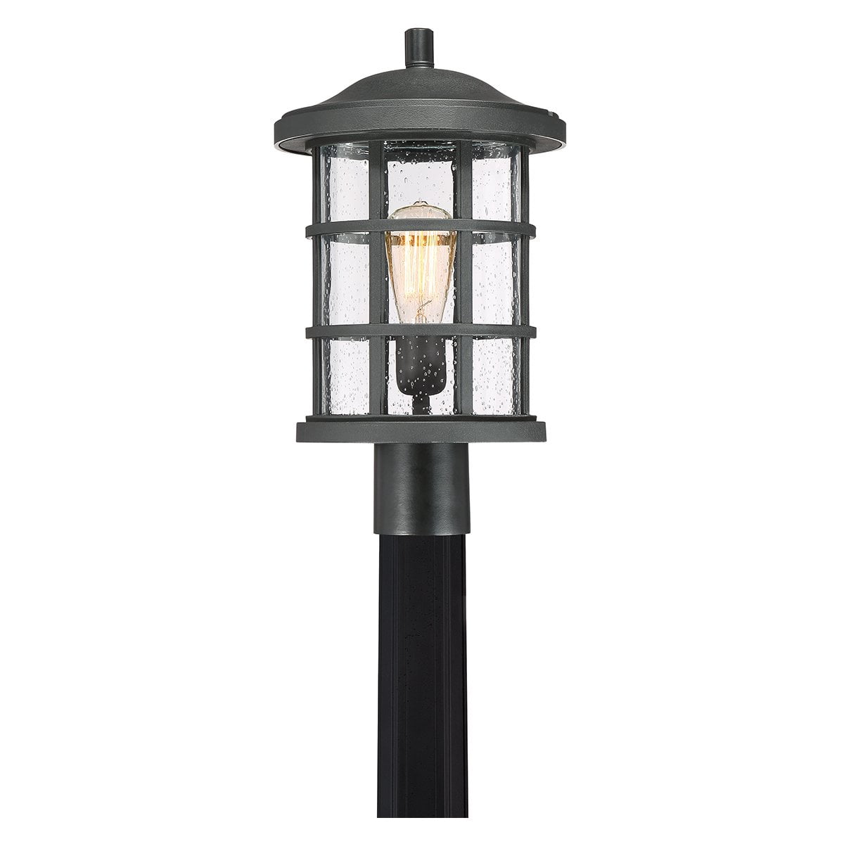 Urban Ambiance Luxury Craftsman Outdoor Post Light, Medium Size: 17.25"H x 10"W, with Tudor Style Elements, Wrought Iron Design, Natural Black Finish and Seeded Glass, UQL1046