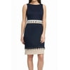 DKNY Women's Stitched Grommet Scuba Dress (2, Dark Navy/Beige)