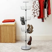 Household Essentials 4-Tier Revolving Shoe Tree, Heavy-Duty Steel with Stabilized Base, Holds 24 Pairs of Shoes, Great for Most Styles, Chromelike Finish