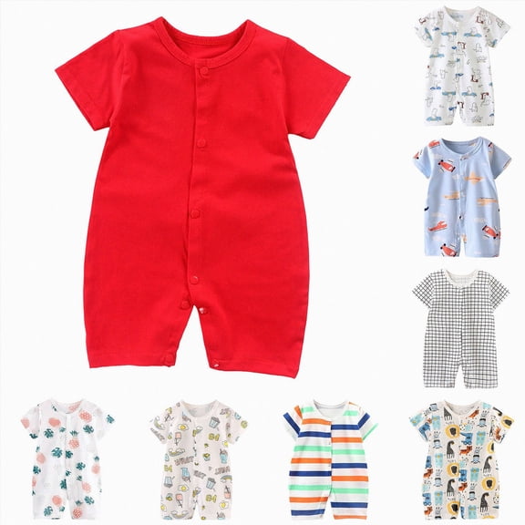 kmaduk Summer Baby Boys Clothing Baby Boys Bodysuits, Baby Boys Short Sleeves Rompers, Children's Solid Color Cute Breathable Cotton Jumpsuit Clothes Boys Girls Baby Round Neck Short Sleeve Rompers