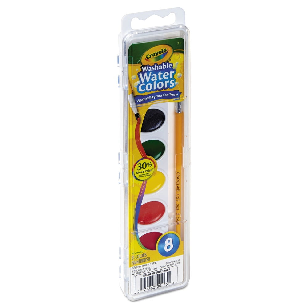 Crayola Washable Watercolor Set, 8-Colors, Back to School Supplies for Kids, Classroom Essentials for Teachers, 3+