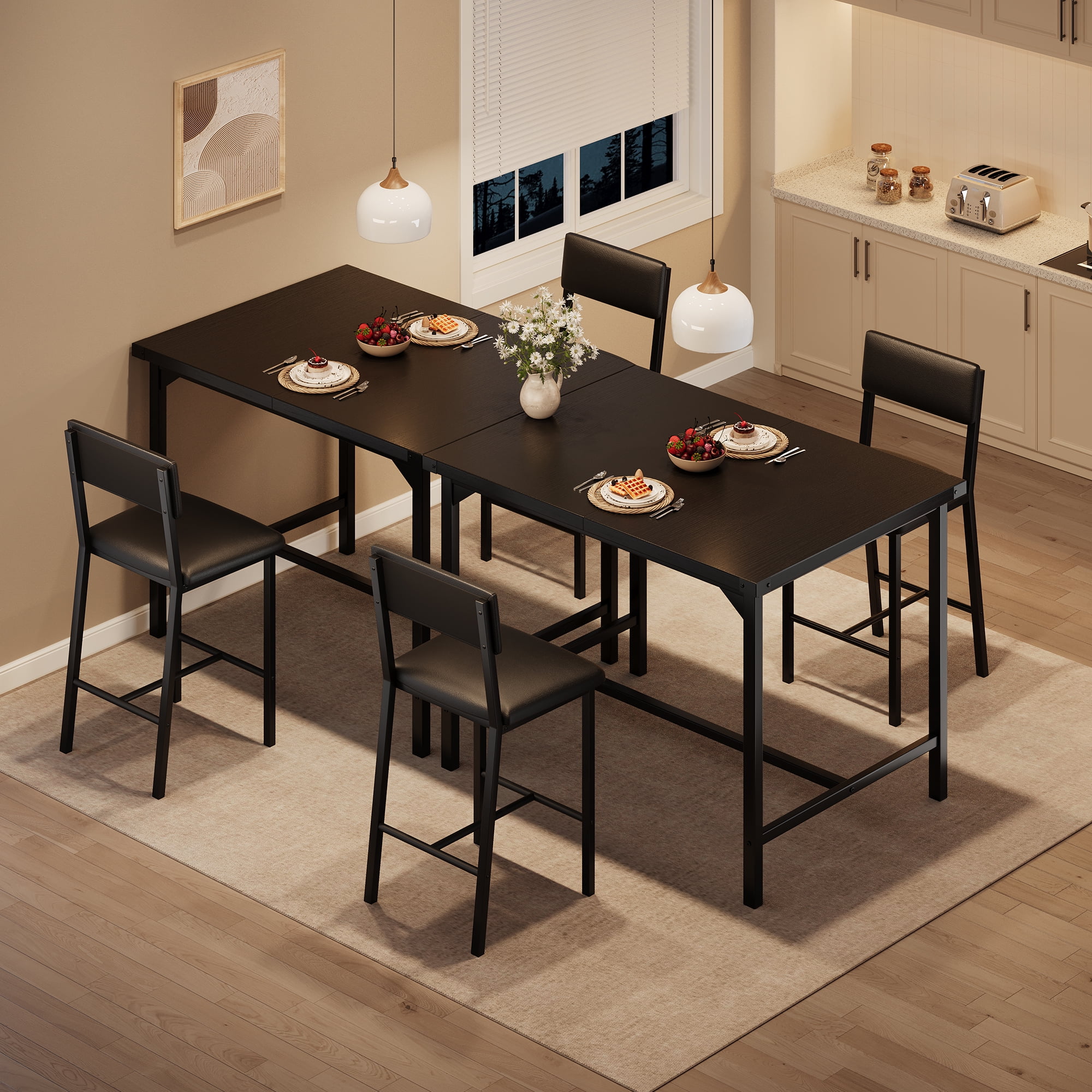 3-Piece Counter Height Dining Table Set for 2 – Includes Upholstered Bar Chairs with Backrest, Footrest, and Corner Protector – Perfect for Small Kitchens, Dining Rooms, Apartments