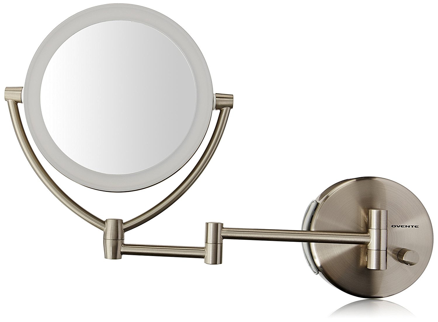 Battery Or Usb Adapter Operated Led Lighted Wall Mount Makeup Mirror 1x 10x Magnification 7 5 Inch Nickel Brushed Mlw75br By Ovente Ship From Us