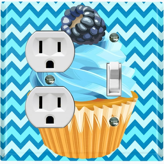Metal Light Switch Plate Cover Baby Blue Blackberry Cupcake Chevron Wallpaper CAK033