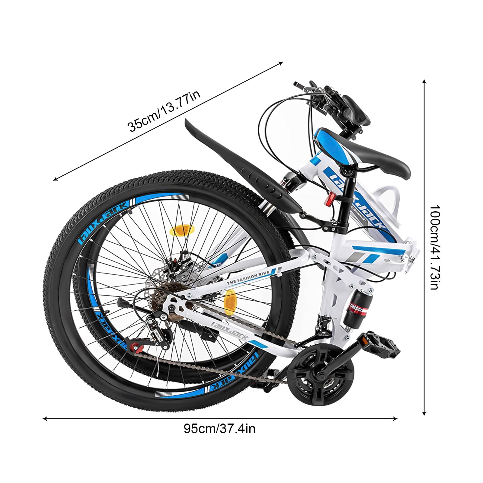 26" Folding Mountain Bike 21 Speed Men Bikes MTB Bicycle School Dual Disc Brake Rubber, High-carbon Steel, Sponge Blue, White