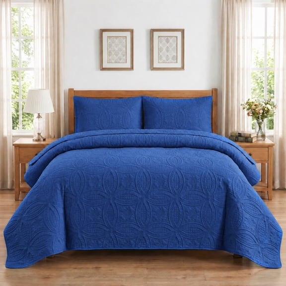 Winter Cozy Embossed Quilted Bedspread 2 Pcs: Twin(68"*90") (Dark Blue,Twin)
