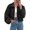 Black -AN14, variant on Womens Oversized Bomber Jackets Puff Sleeve Cropped Jacket Collar, Zip Up, Y2K Streetwear, Trendy Varsity Jackets, for Outdoor Travel Pink M
