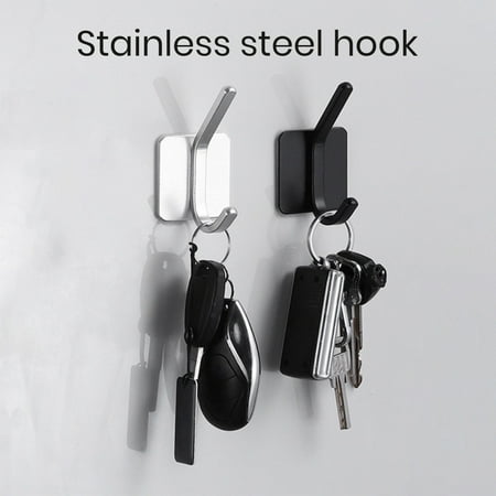 

riaocot 4Pcs Hanging Hook Punch Free Self-adhesive Double Layer Stainless Steel Bathroom Shower Towel Bath Ball Storage Hook Daily Use