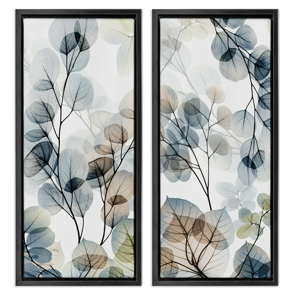 Stupell Industries Elegant Abstract Botanical Plant Leaves Botanical & Floral Photography Black Floater Framed Canvas Art Print Wall Art, 11 x 25, Set of 2