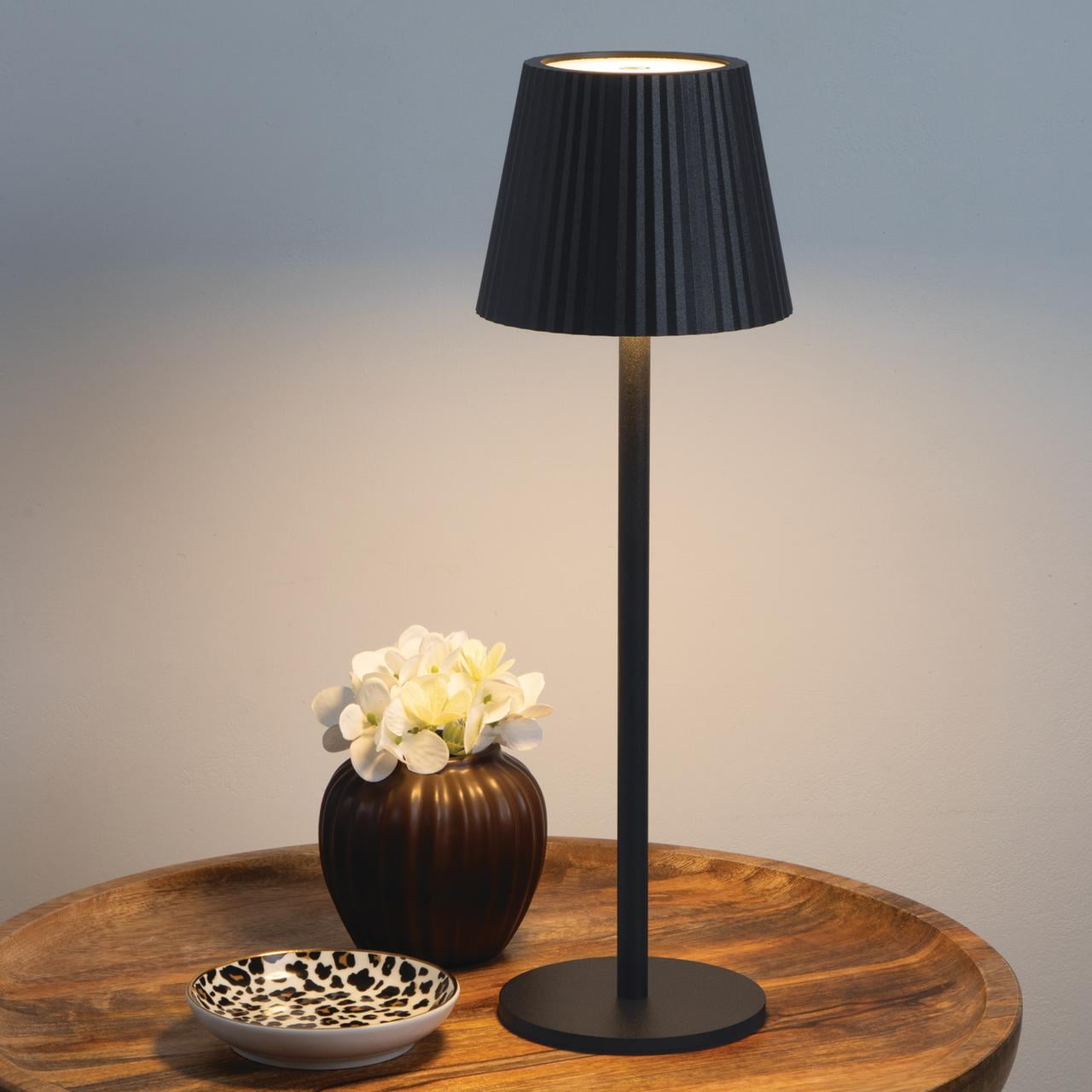 Merkury Innovations 14" Portable LED Metal Touch Lamp Black, MERKURY FLUTE TOUCH LAMP BLK