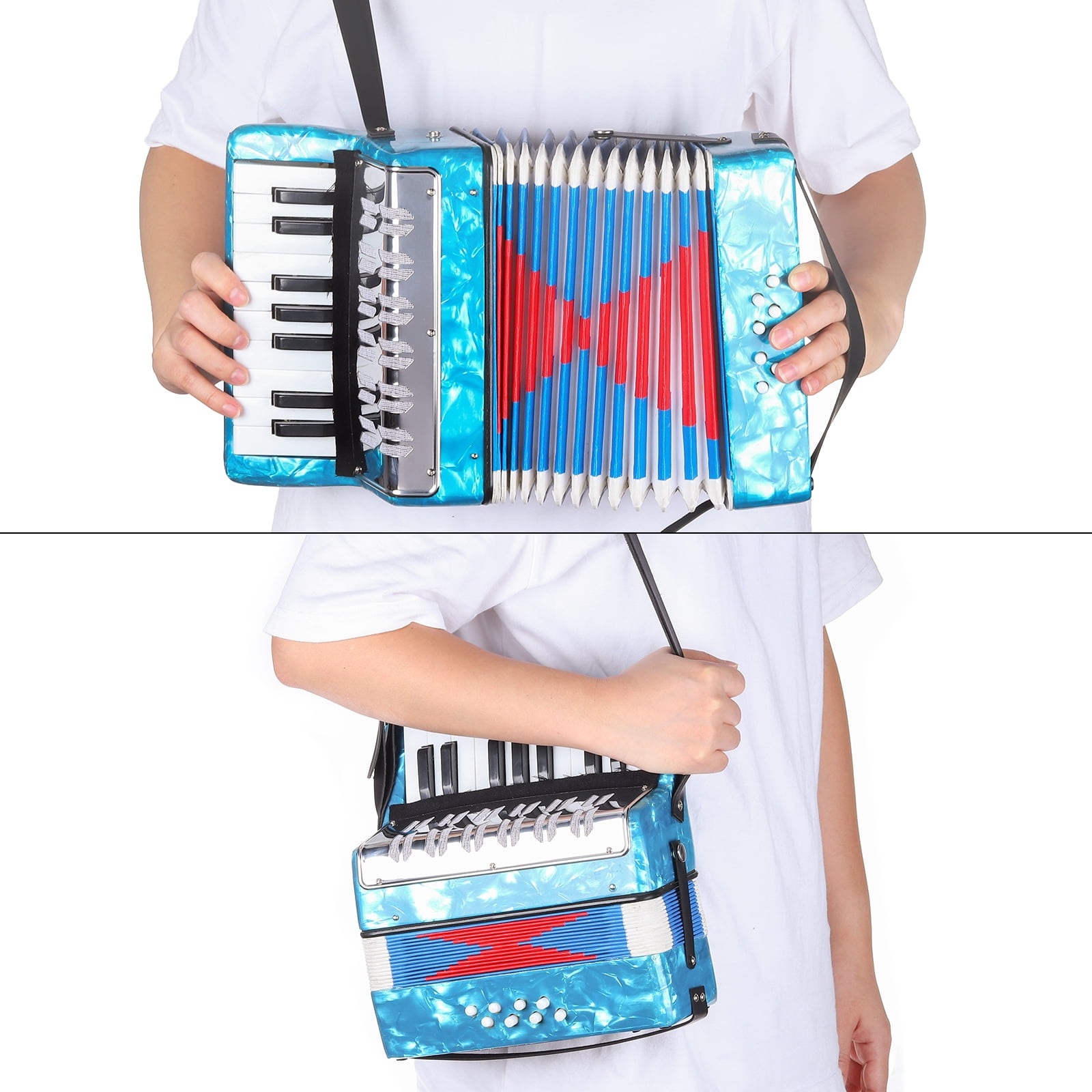 Uxcell Accordion, 17 Keys 2 Bass Button Accordion Mini Musical Instrument, Sky Blue