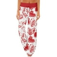 thumbnail image 2 of Women's Pajama Pants Sleepwear, Casual Drawstring Elastic Waist Pants, Comfy Straight Yoga Loose Trousers with Love Print,Vermilion,2XL, 2 of 7