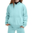 thumbnail image 4 of HNMKIU Girls Winter Lined Hoodie and Pants Set Cozy Warm Pullover Tracksuit Fall Winter Girl Outfits Set for Toddler Light Blue,6Y, 4 of 4