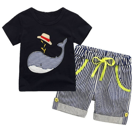 Hiijoy Infant Boys Outfits Whale Embroidery Short Sleeve T Shirt and Shorts Sets 2Pcs Summer Clothes Set, Sizes 12-24M