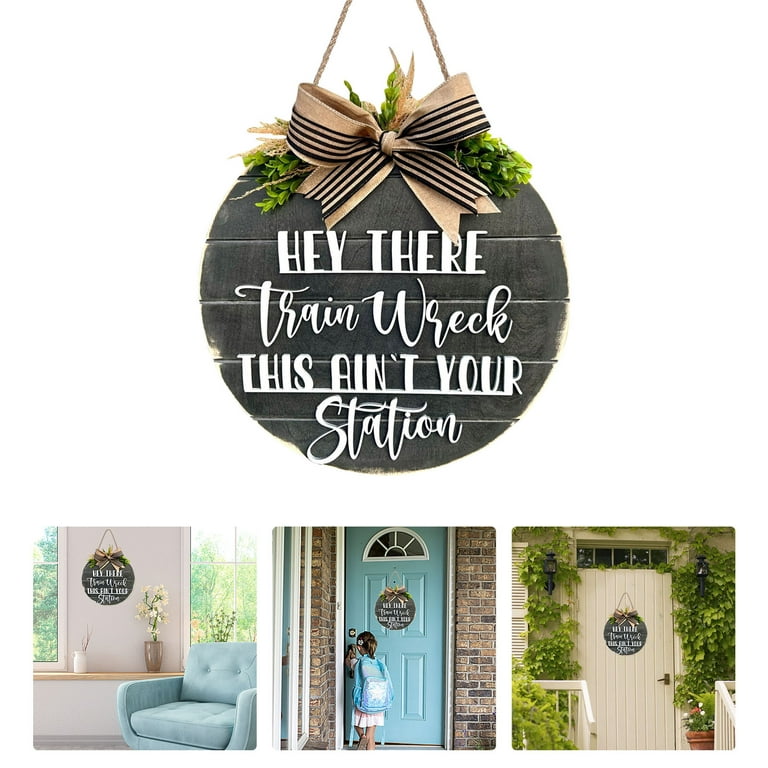 NIUREDLTD Funny Welcome Sign Front Door Rustic Round Outdoor Indoor Spring  Wreath Farmhouse Porch Garland Wood Decorations Sign Housewarming Gift For  Summer Fall Home Wall Hanging Decor 