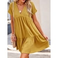 thumbnail image 3 of Summer Women V Neck Flowy Babydoll Dresses Short Sleeve Swing Shift Loose Casual Mini Dress, 3 of 7