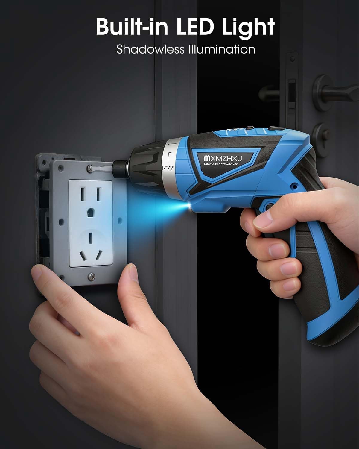 Electric Cordless Screwdriver 47-in-1 Drill Driver Rotatable Dual Position Handle with LED Light