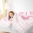 thumbnail image 4 of Homewish Princess Monogrammed B Full Size Comforter Sets for Teens, Cute Ribbon Bow Bedding Comforter Set, Kawaii Pink Flower Floral Reversible Bedding Sets, Microfiber Bedroom Decor, 3pcs, 4 of 8